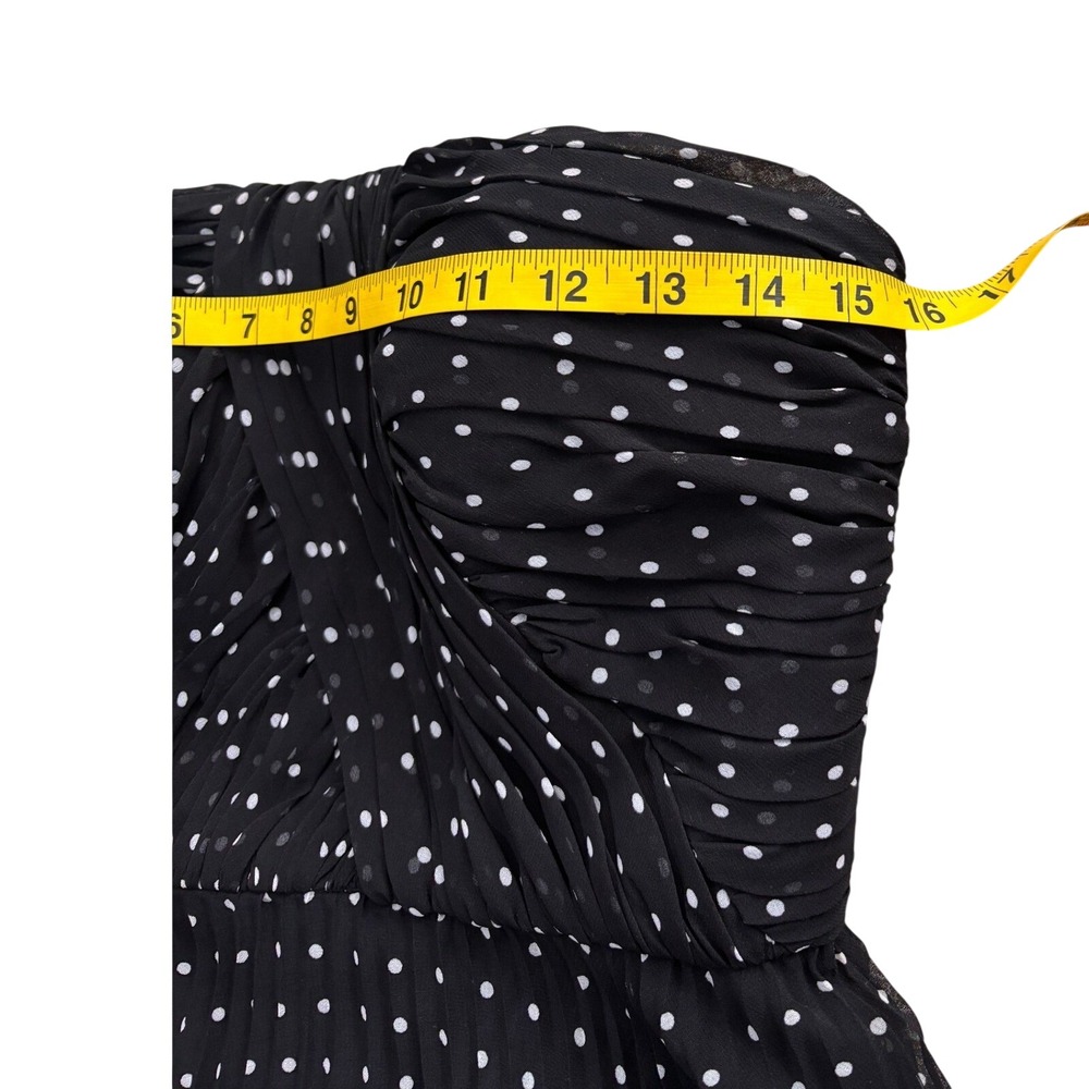 Donna Morgan Polka Dot Strapless Dress Women 6 Black Excellent Pleated Chiffon - Picture 6 of 8